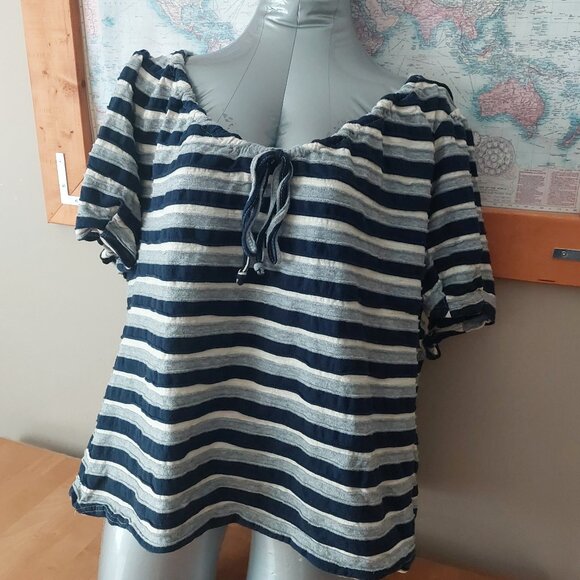 BloomChic Plus Size Navy Grey and Cream Striped Top Size 22-24 - Picture 2 of 11